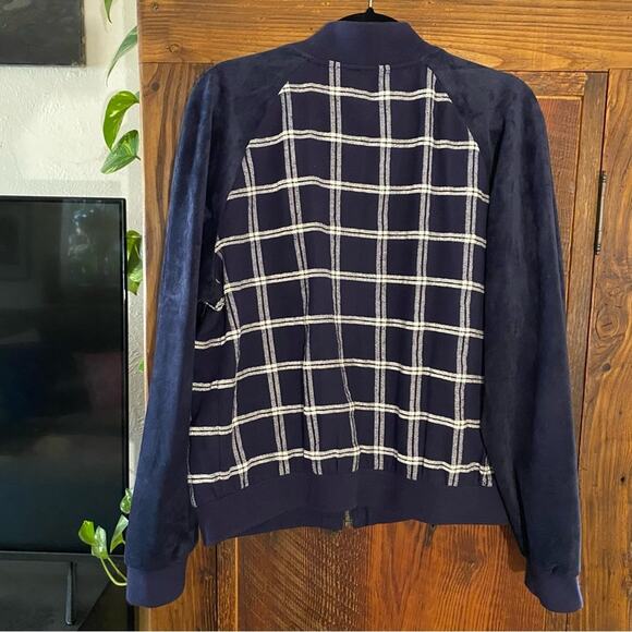 a new day Women's Checkered Bomber Jacket Size XL Navy Blue Plaid Full Zip - Picture 4 of 4